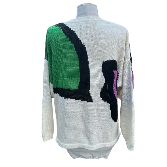 VINTAGE HAND LOOMED Sweater Floral Design Excellent Pre-Owned Condition Medium - Picture 8 of 10